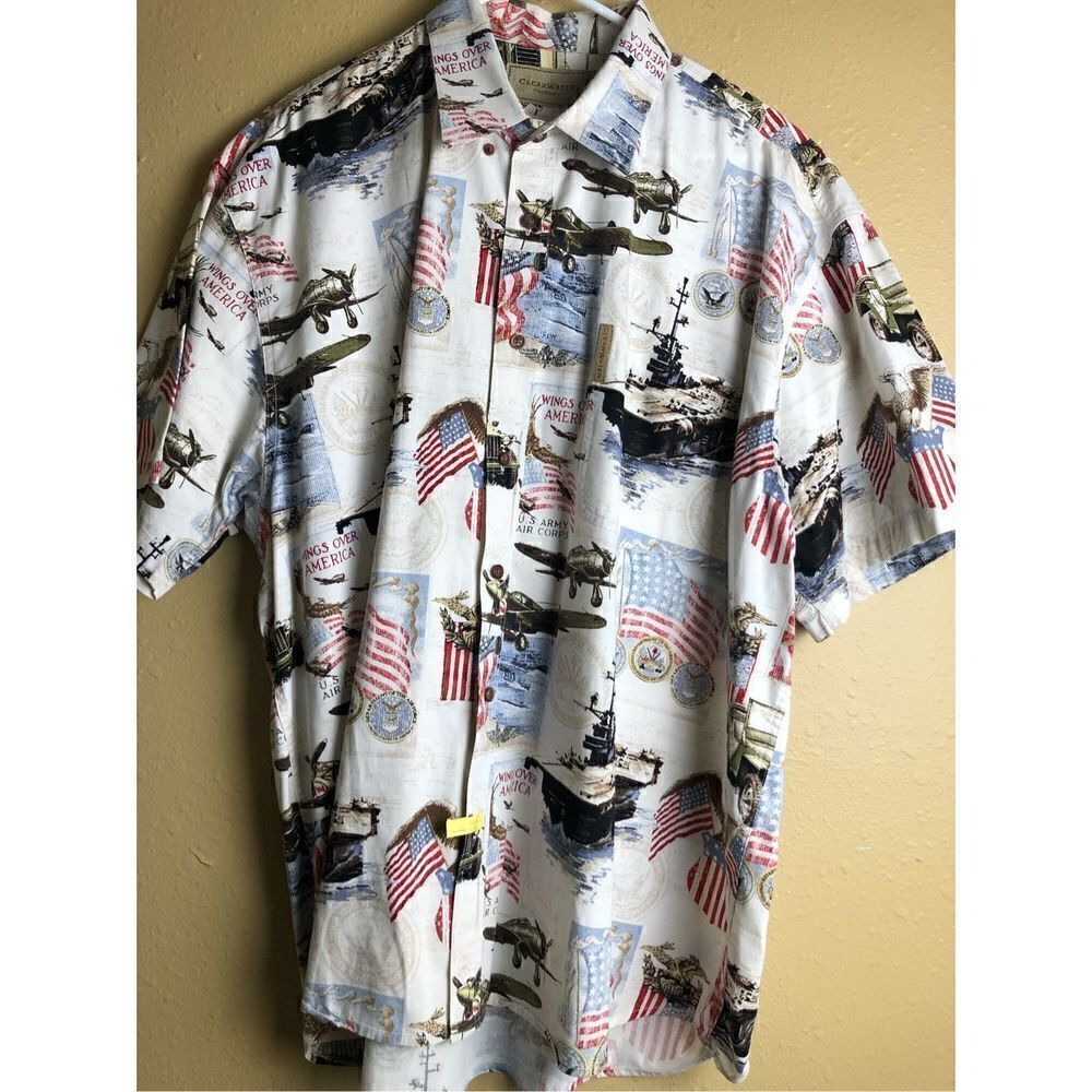 Clear Water Outfitters Men’s American Flag Army Short Sleeve Button Down Shirt S
